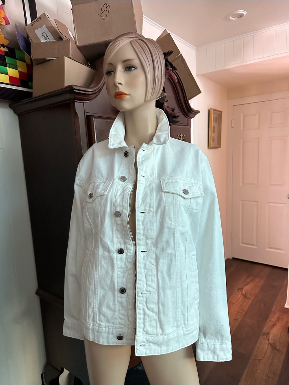 Zadig & Voltaire White Denim Button and Zipper Front Jacket